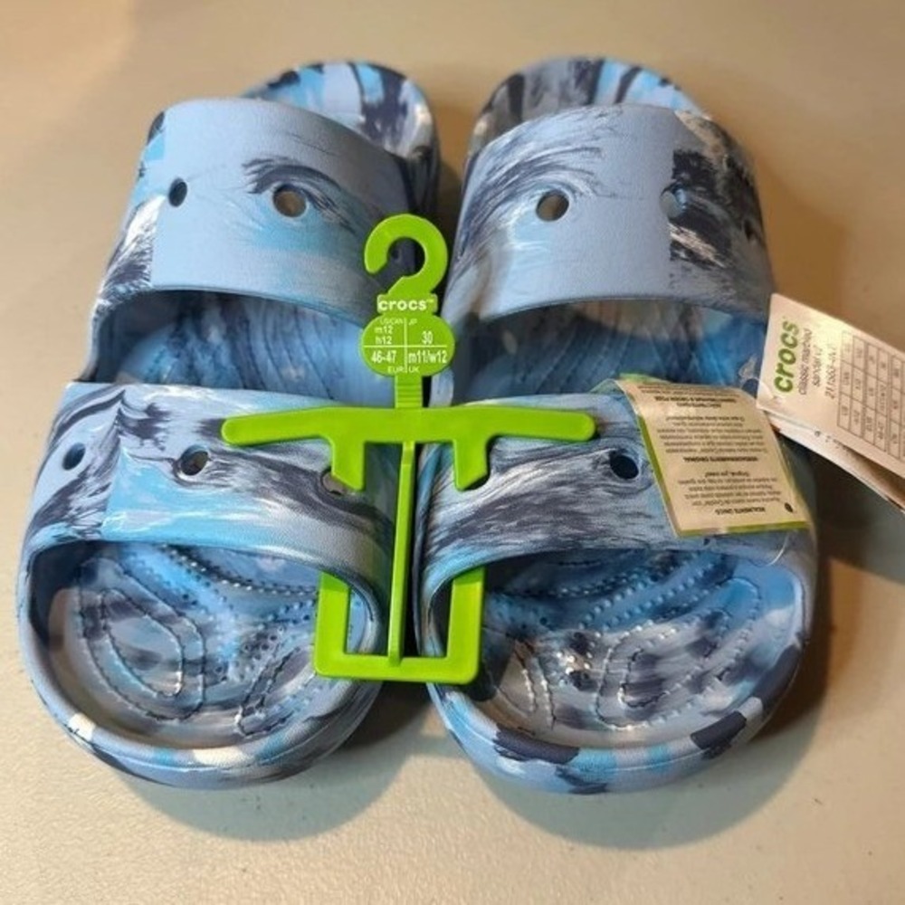 Crocs Classic Marbled Sandal V2 Men 12 Blue White New 211563-4NT Slip On